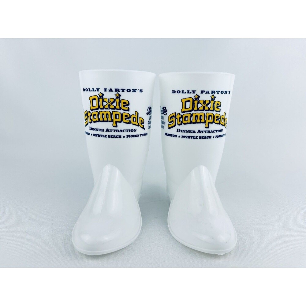 2 Dolly Parton's‎ Dixie Stampede Plastic Souvenir Boot Cup Mug Pepsi Cola 2010